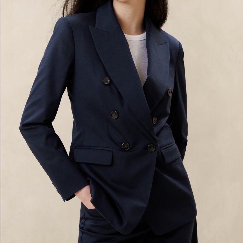 Banana Republic Icon Blazer Stretch Cotton Double Breasted Jacket